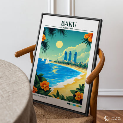 Baku Azerbaijan Retro Travel Print