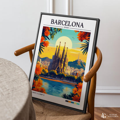 Barcelona Spain Retro Travel Print