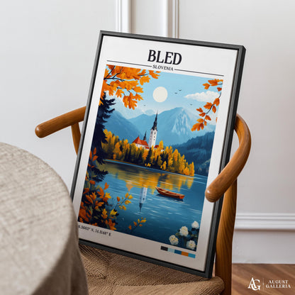Bled Slovenia Retro Travel Print