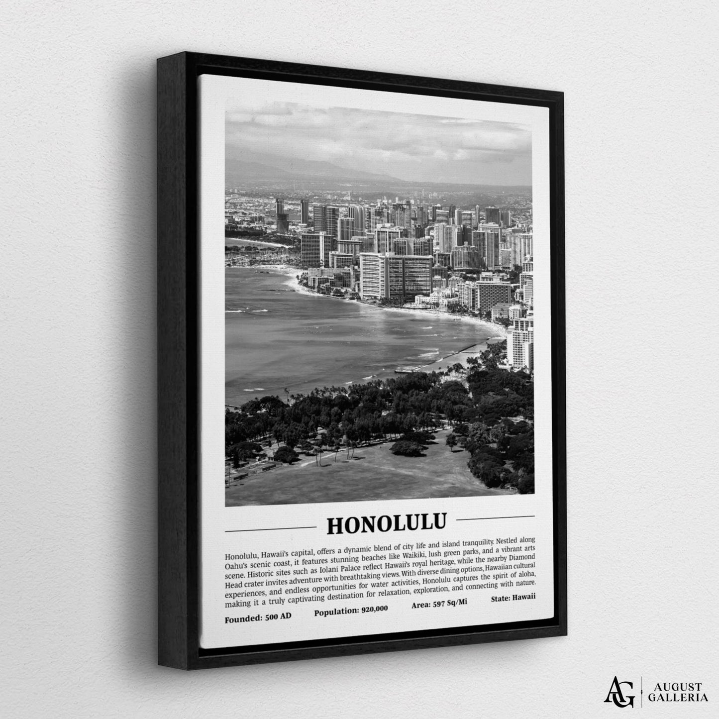 Honolulu Black & White City Print