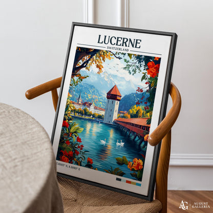 Lucerne Switzerland Retro Travel Print