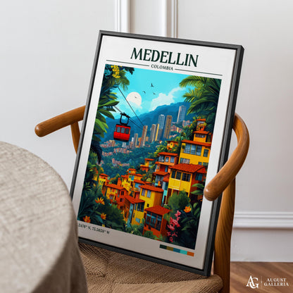 Medellín Colombia Retro Travel Print