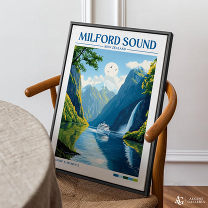 Milford Sound Retro Travel Print