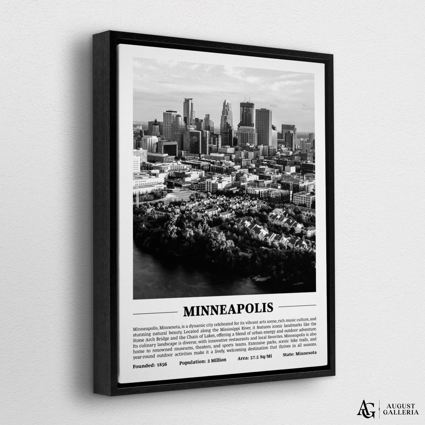 Minneapolis Black & White City Print