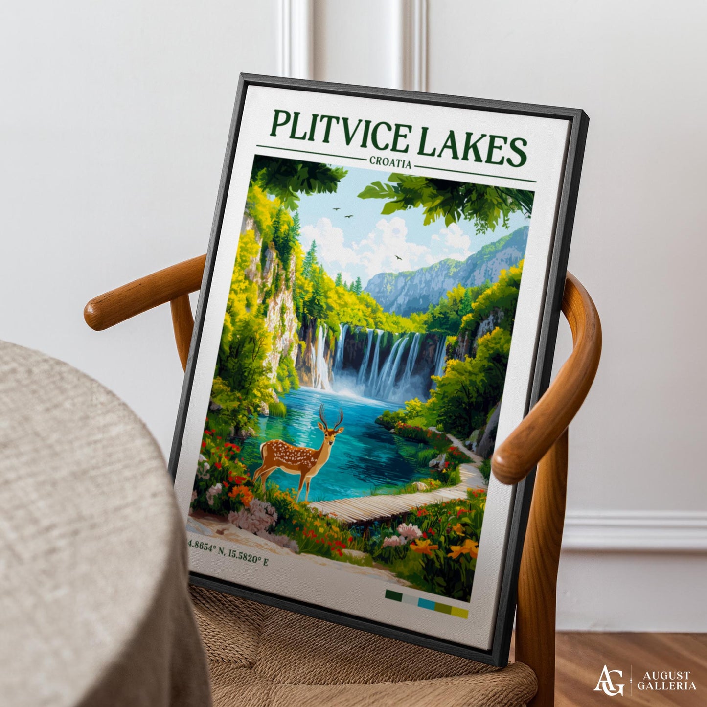 Plitvice Lakes Retro Travel Print