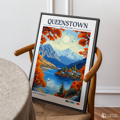 Queenstown New Zealand Retro Travel Print