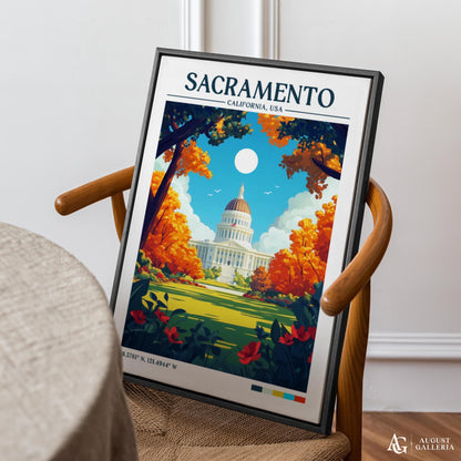 Sacramento California Retro Travel Print