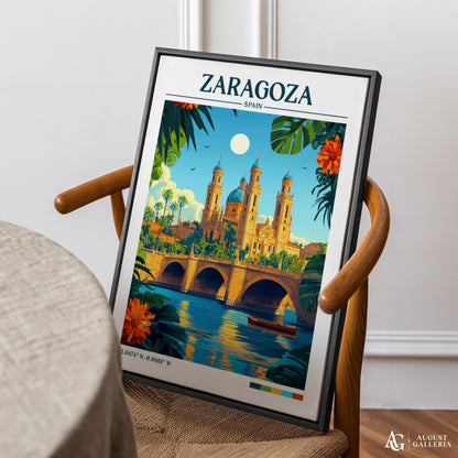 Zaragoza Spain Retro Travel Print