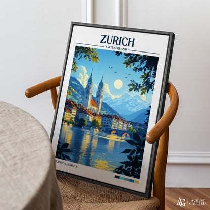 Zurich Switzerland Retro Travel Print