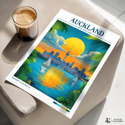 Auckland New Zealand Retro Travel Print