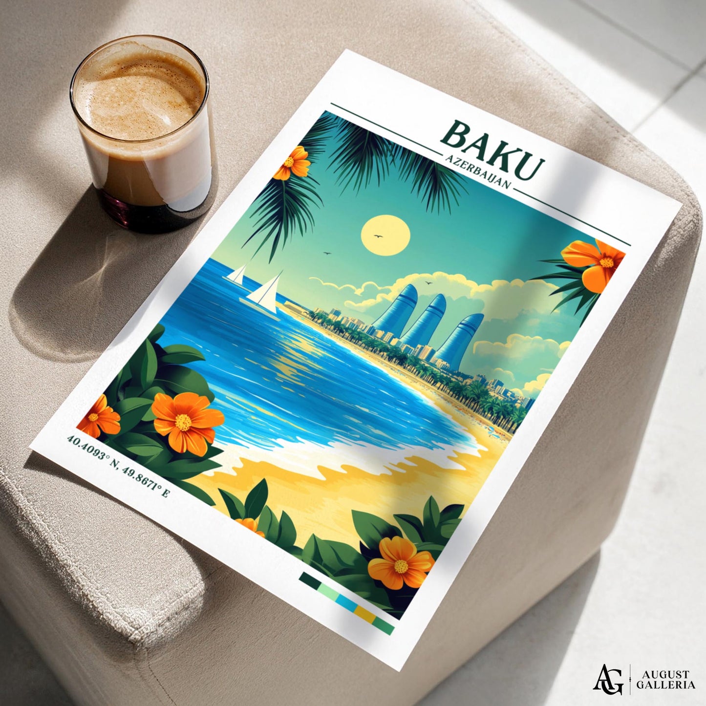 Baku Azerbaijan Retro Travel Print