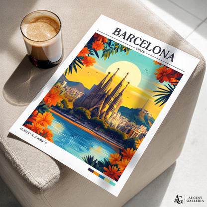 Barcelona Spain Retro Travel Print