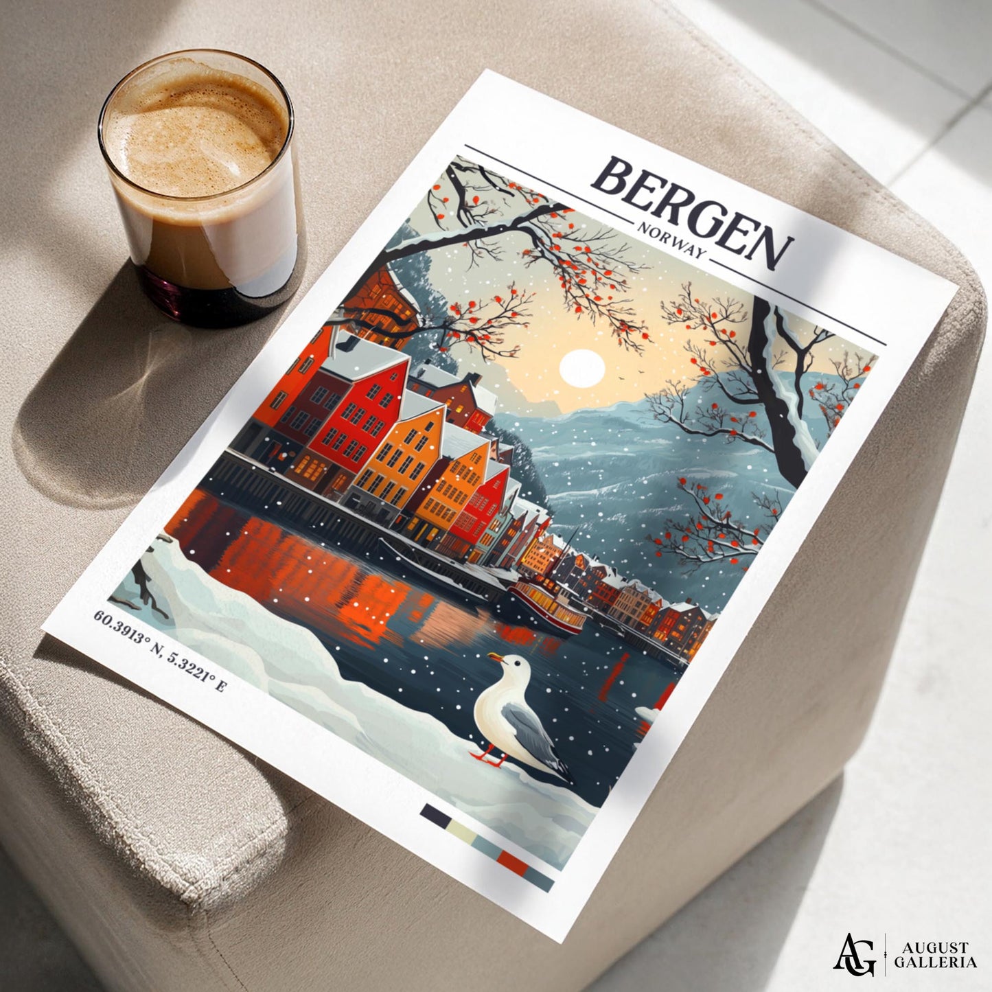 Bergen Norway Retro Travel Print