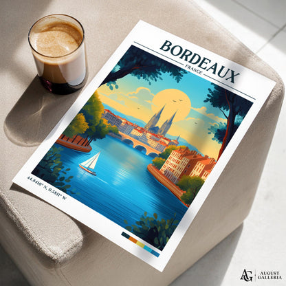 Bordeaux France Retro Travel Print