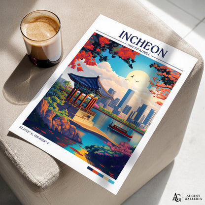 Incheon South Korea Retro Travel Print