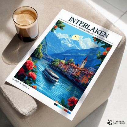 Interlaken Switzerland Retro Travel Print
