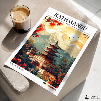 Kathmandu Nepal Retro Travel Print