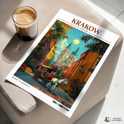 Kraków Poland Retro Travel Print