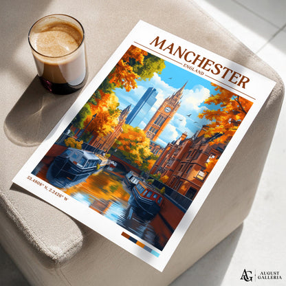 Manchester England Retro Travel Print