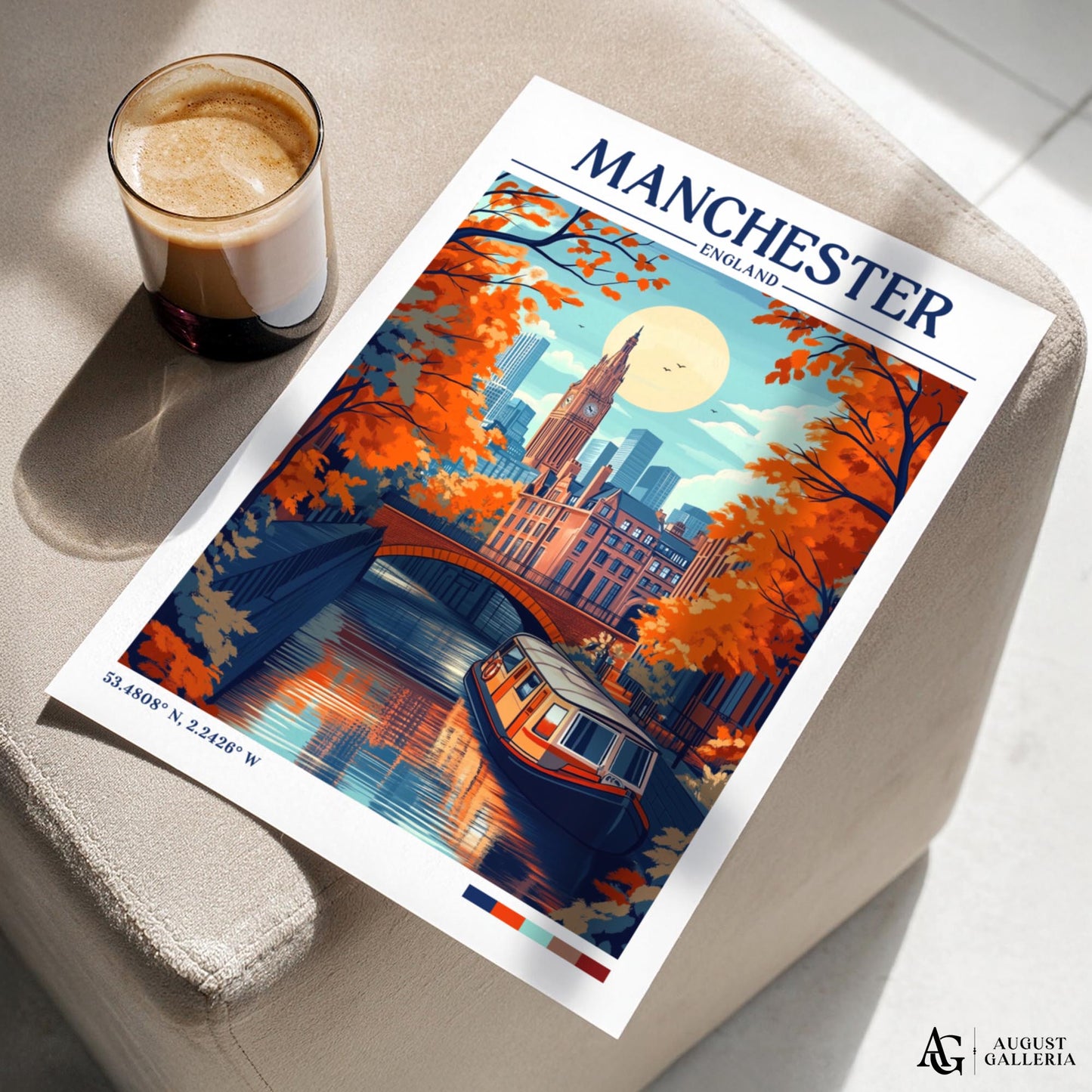 Manchester England Retro Travel Print