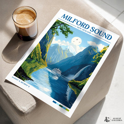 Milford Sound Retro Travel Print