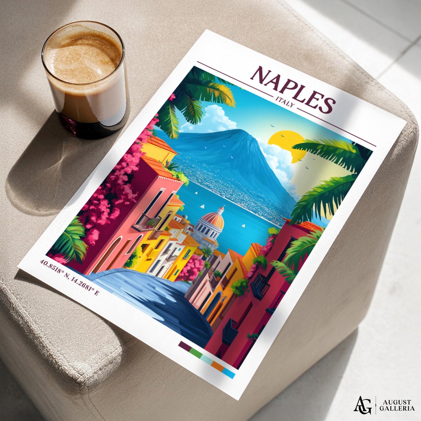 Naples Italy Retro Travel Print