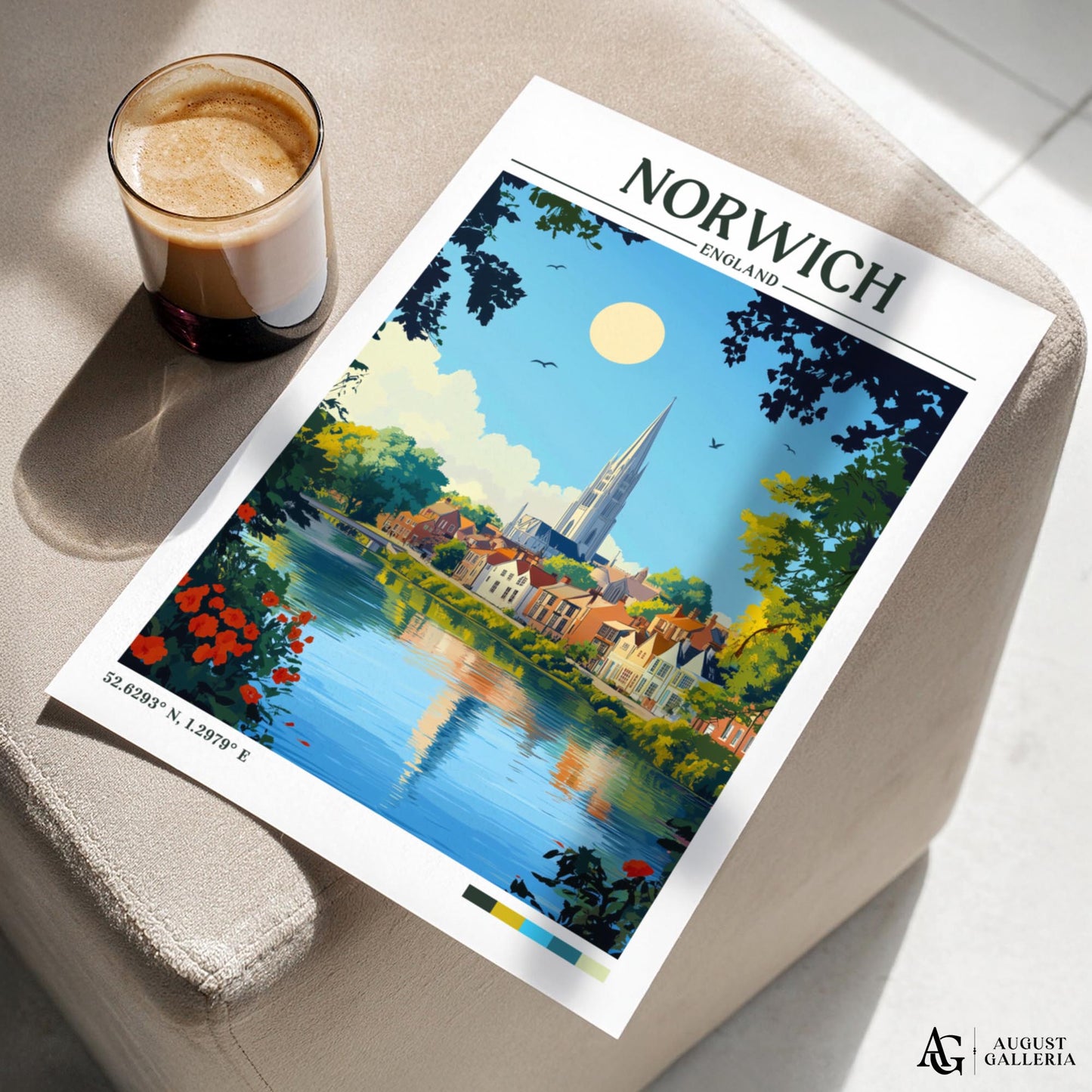 Norwich England Retro Travel Print