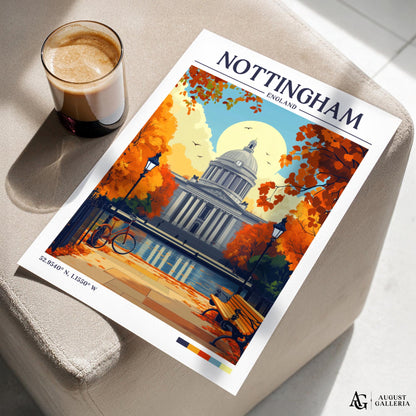 Nottingham England Retro Travel Print