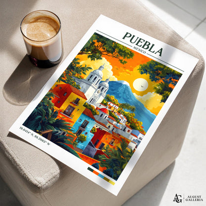 Puebla Mexico Retro Travel Print