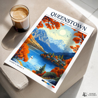 Queenstown New Zealand Retro Travel Print