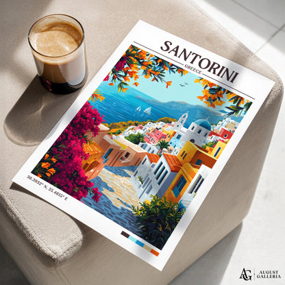 Santorini Greece Retro Travel Print