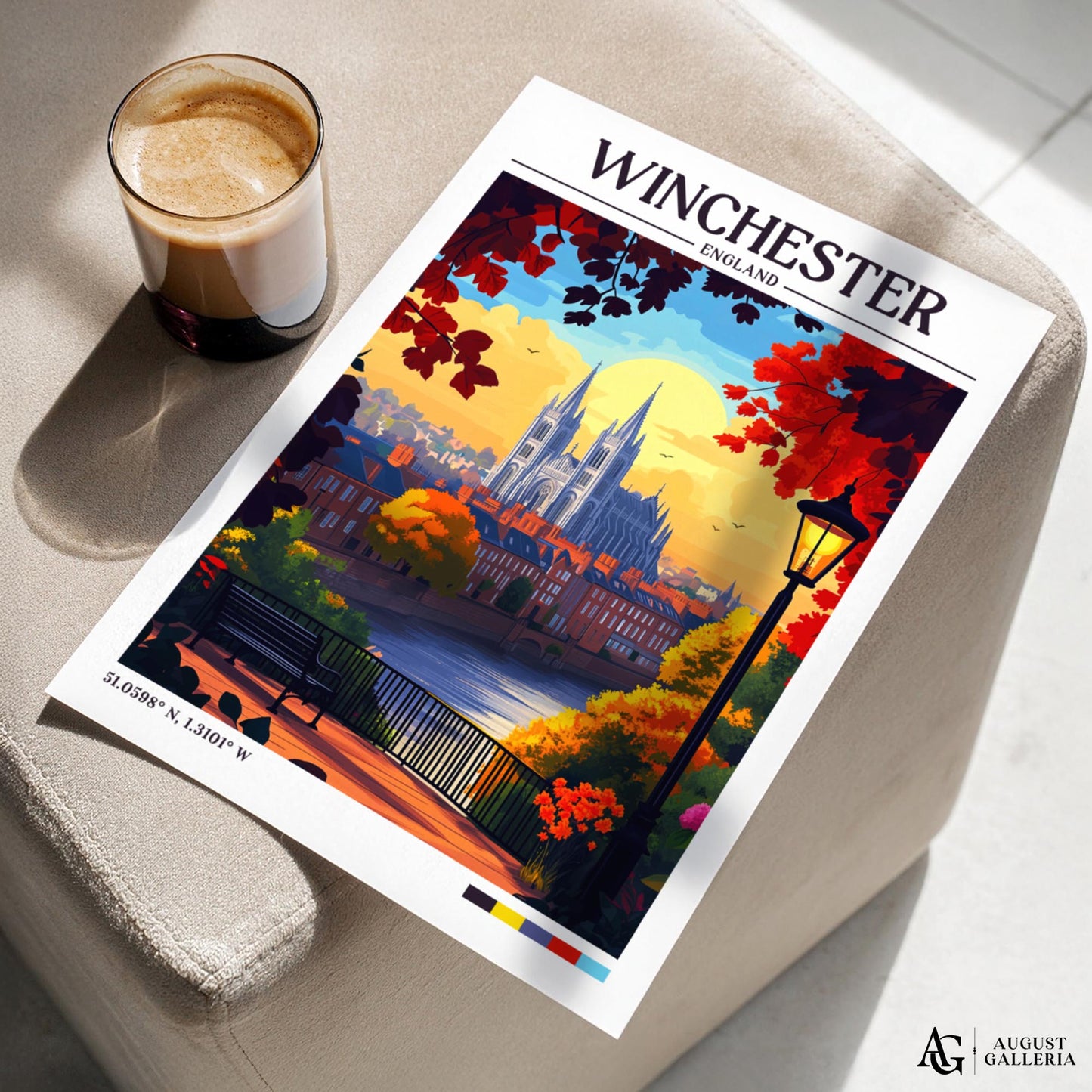 Winchester England Retro Travel Print