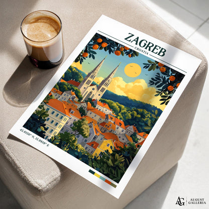 Zagreb Croatia Retro Travel Print