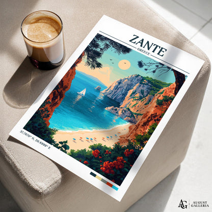 Zante Greece Retro Travel Print
