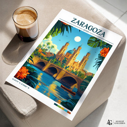 Zaragoza Spain Retro Travel Print