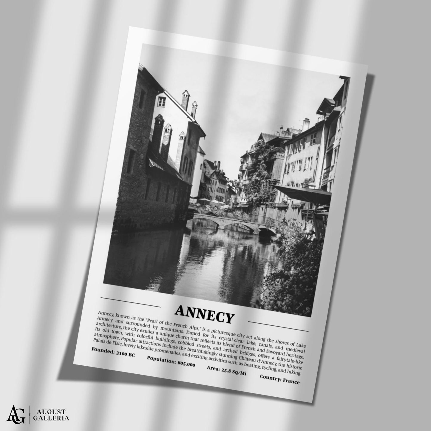 Annecy Black & White City Print