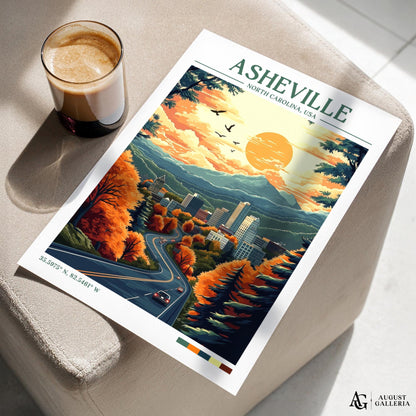 Asheville North Carolina Retro Travel Print