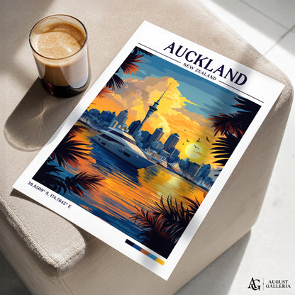 Auckland New Zealand Retro Travel Print