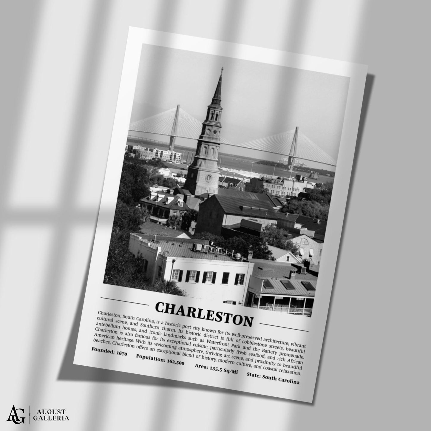 Charleston Black & White City Print