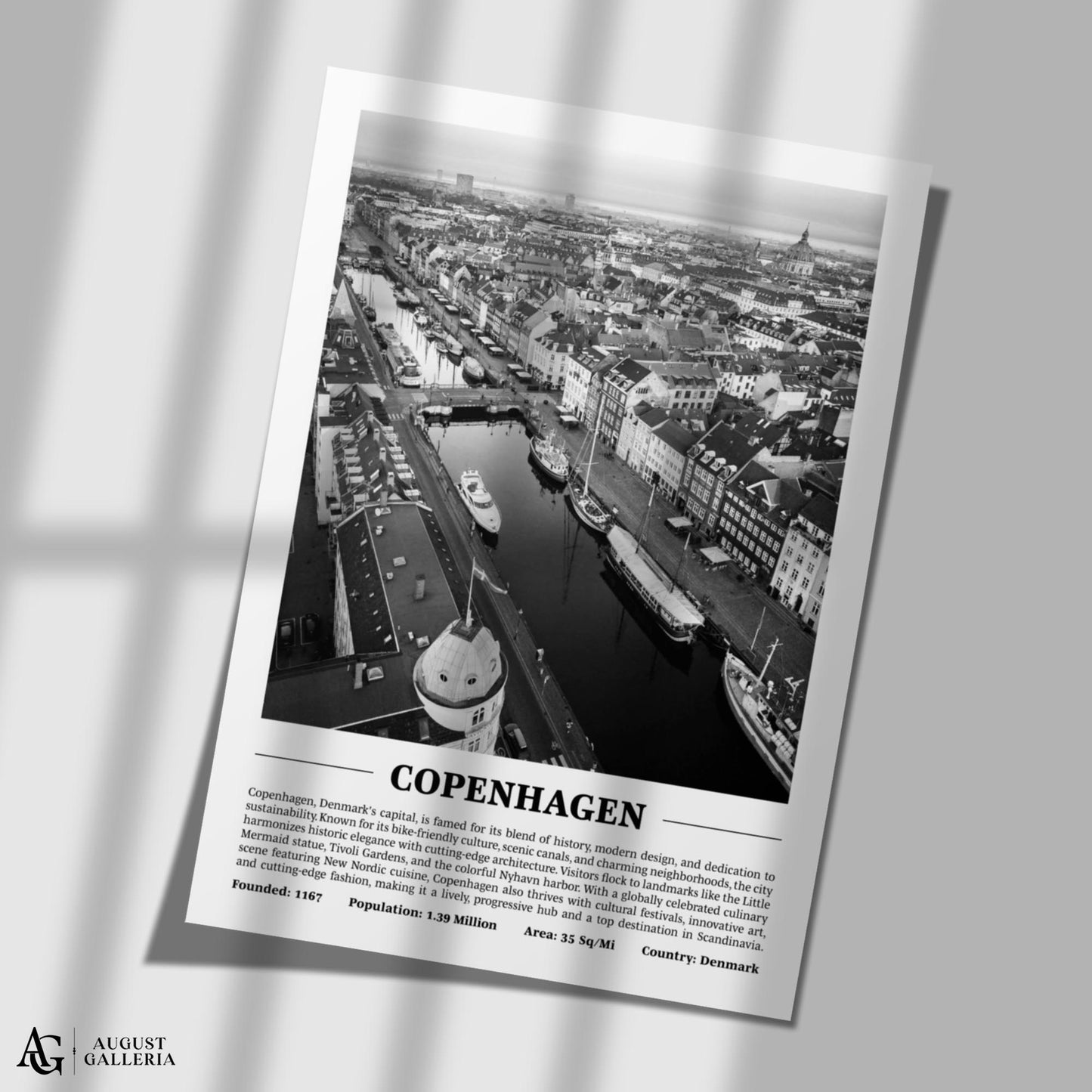 Copenhagen Black & White City Print