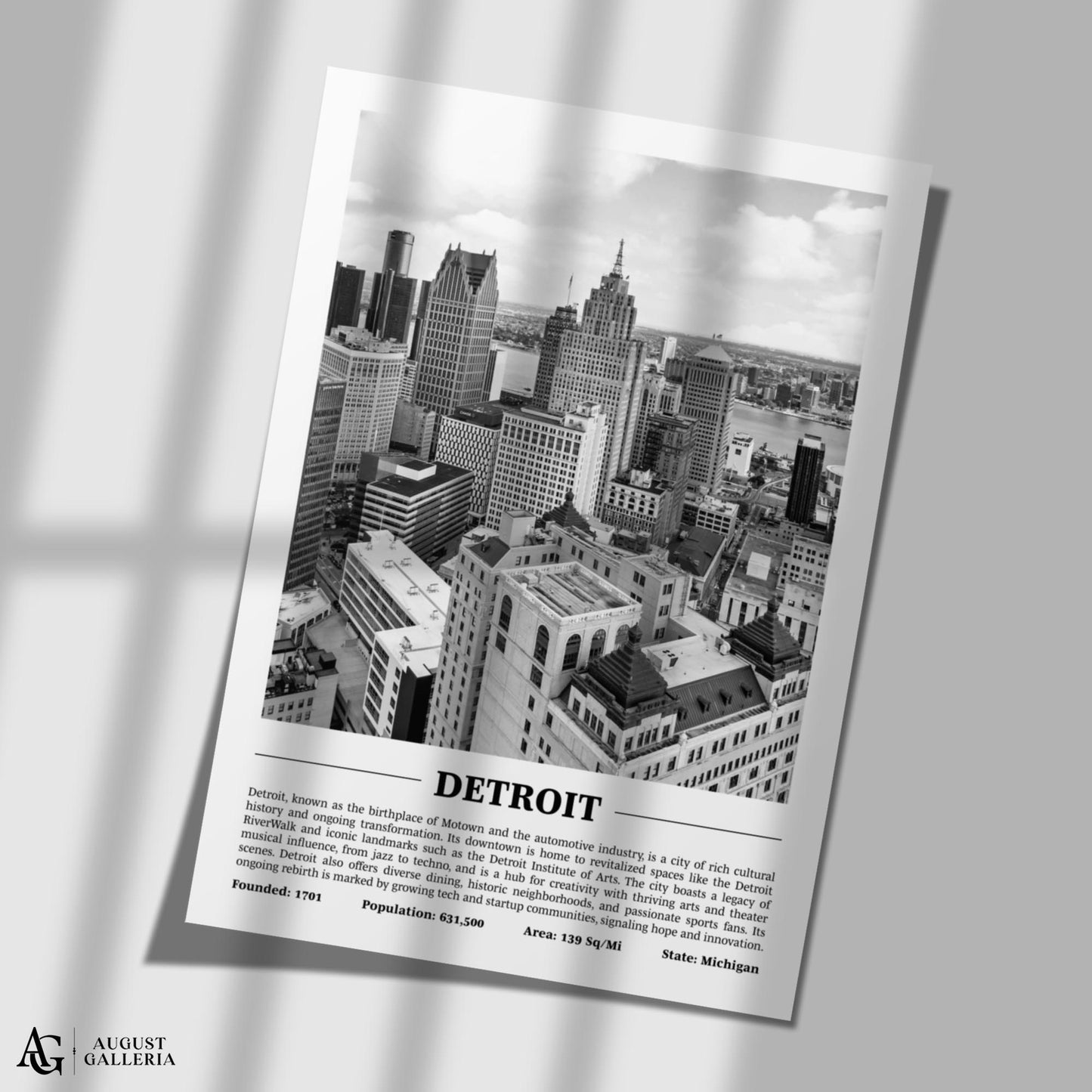 Detroit Black & White City Print