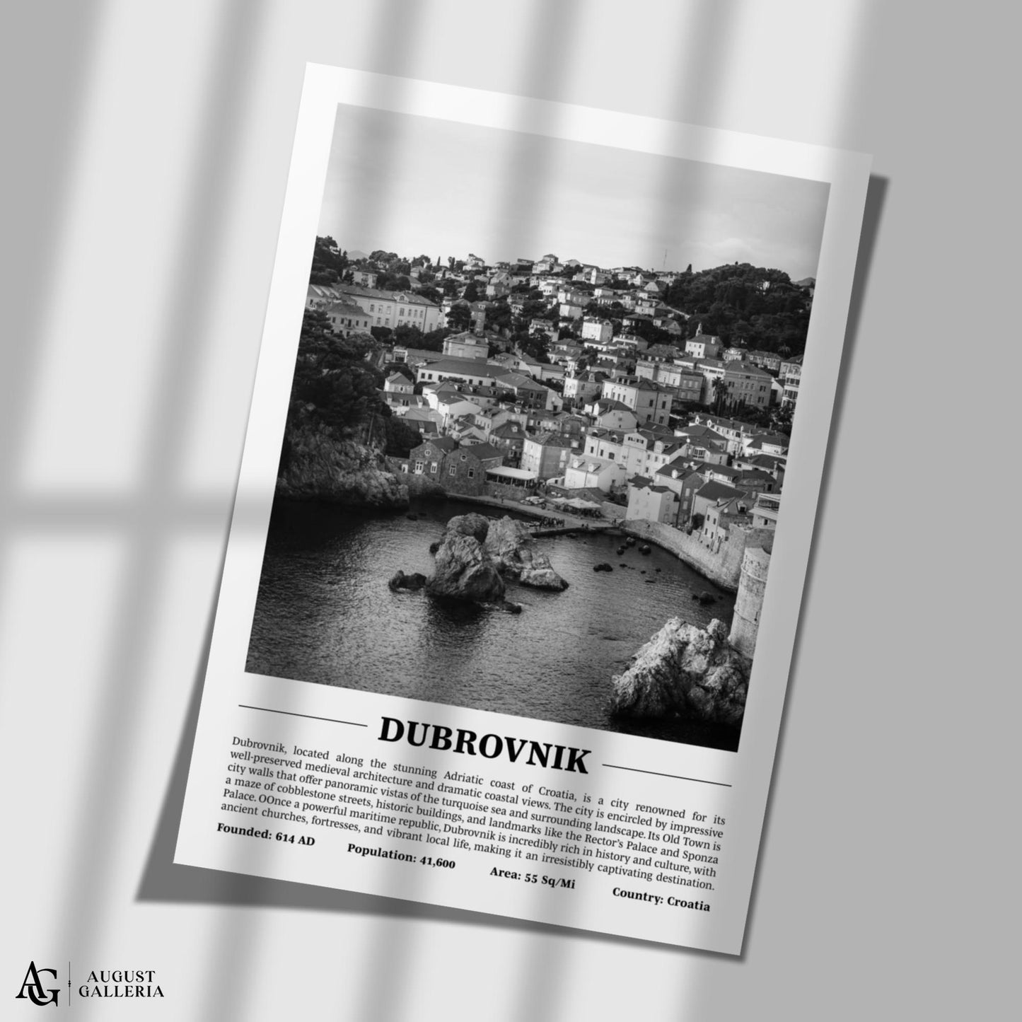 Dubrovnik Black & White City Print