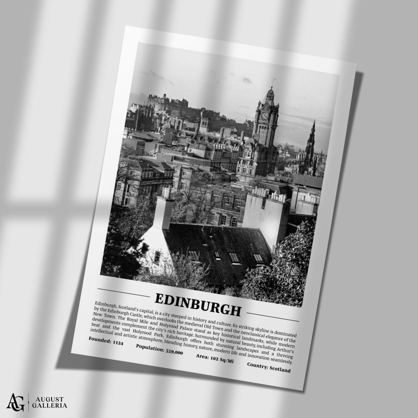 Edinburgh Black & White City Print