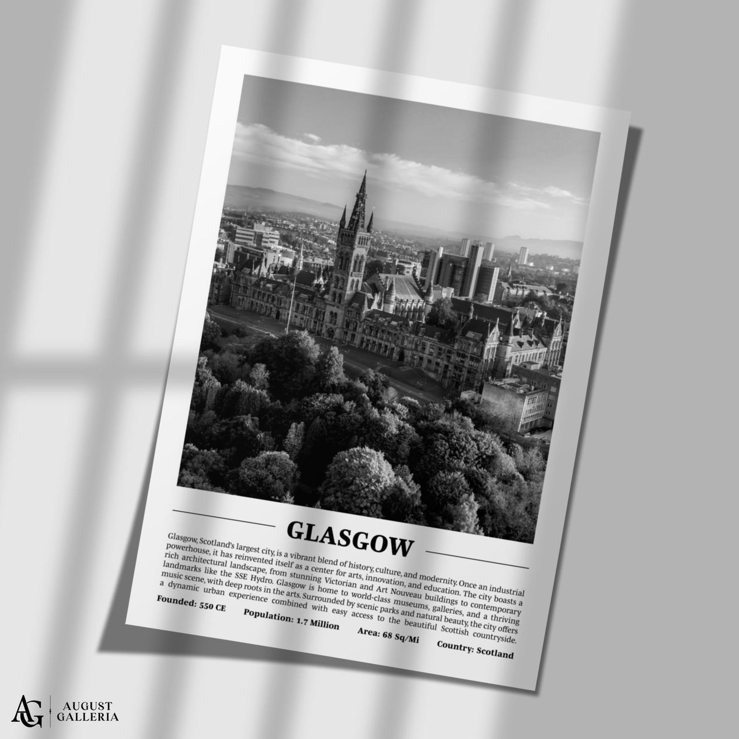 Glasgow Black & White City Print