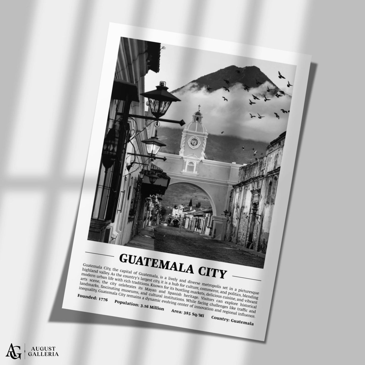 Guatemala City Black & White City Print