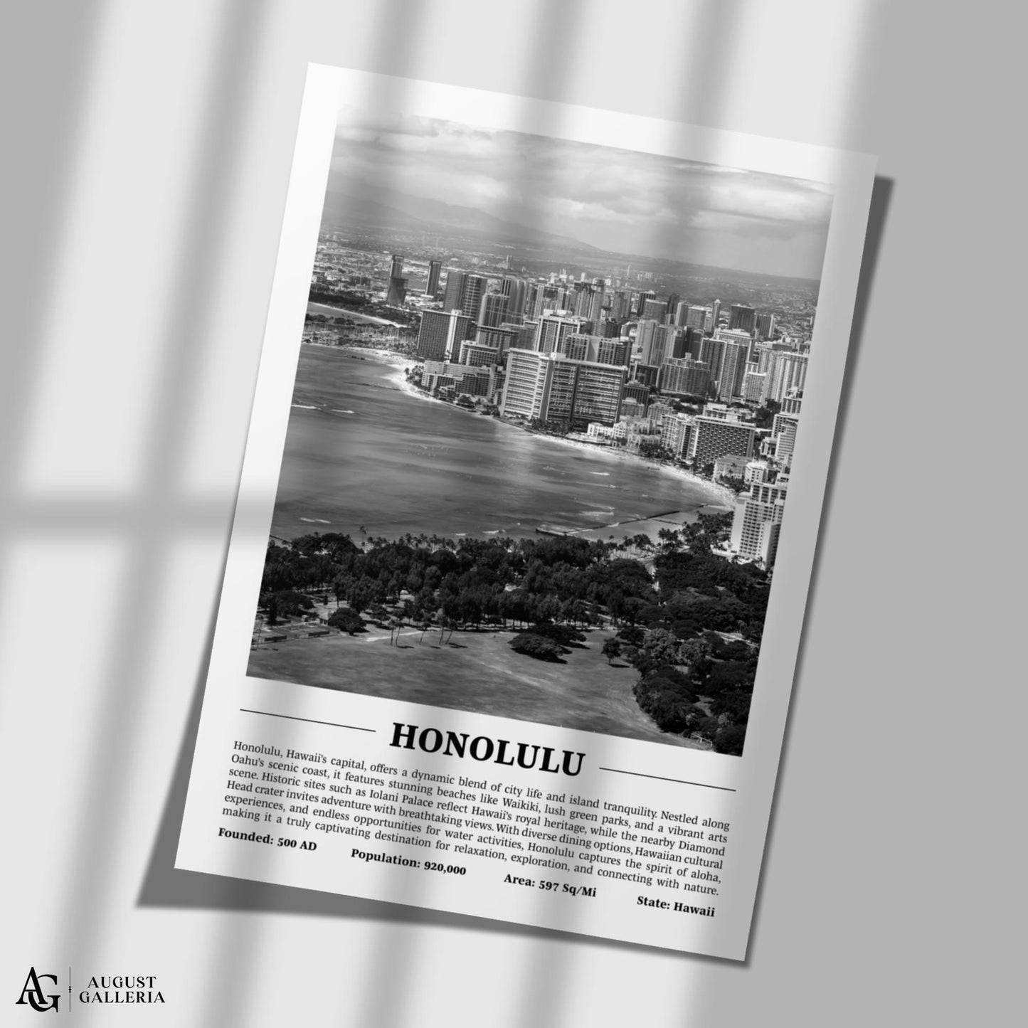 Honolulu Black & White City Print