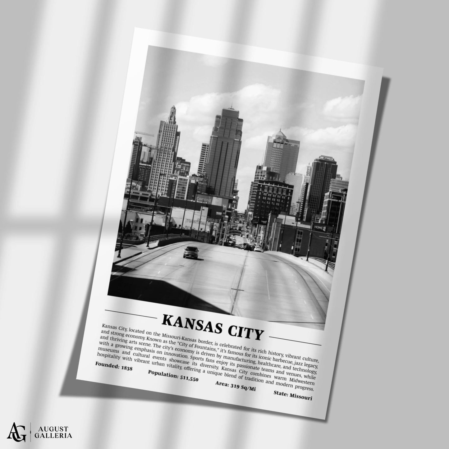 Kansas City Black & White City Print