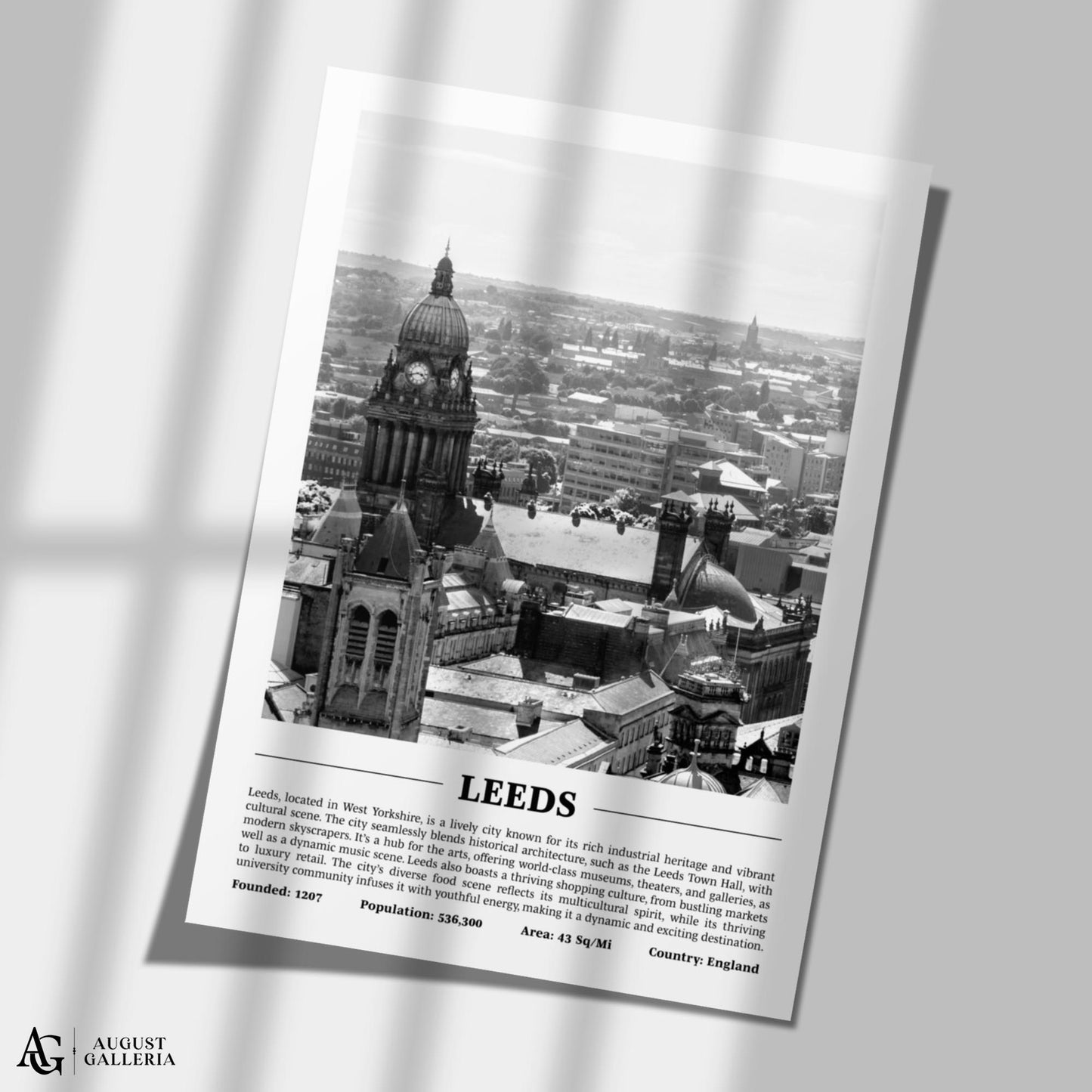 Leeds Black & White City Print