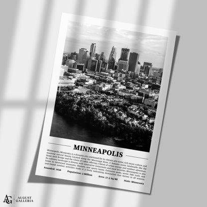 Minneapolis Black & White City Print