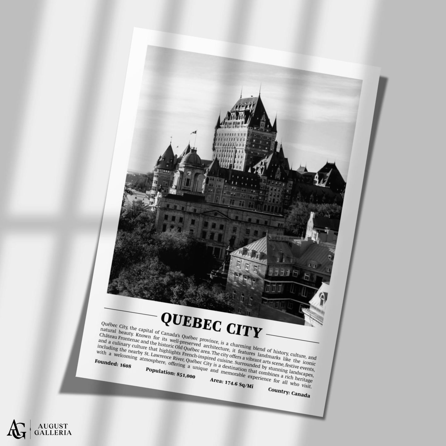 Quebec City Black & White City Print